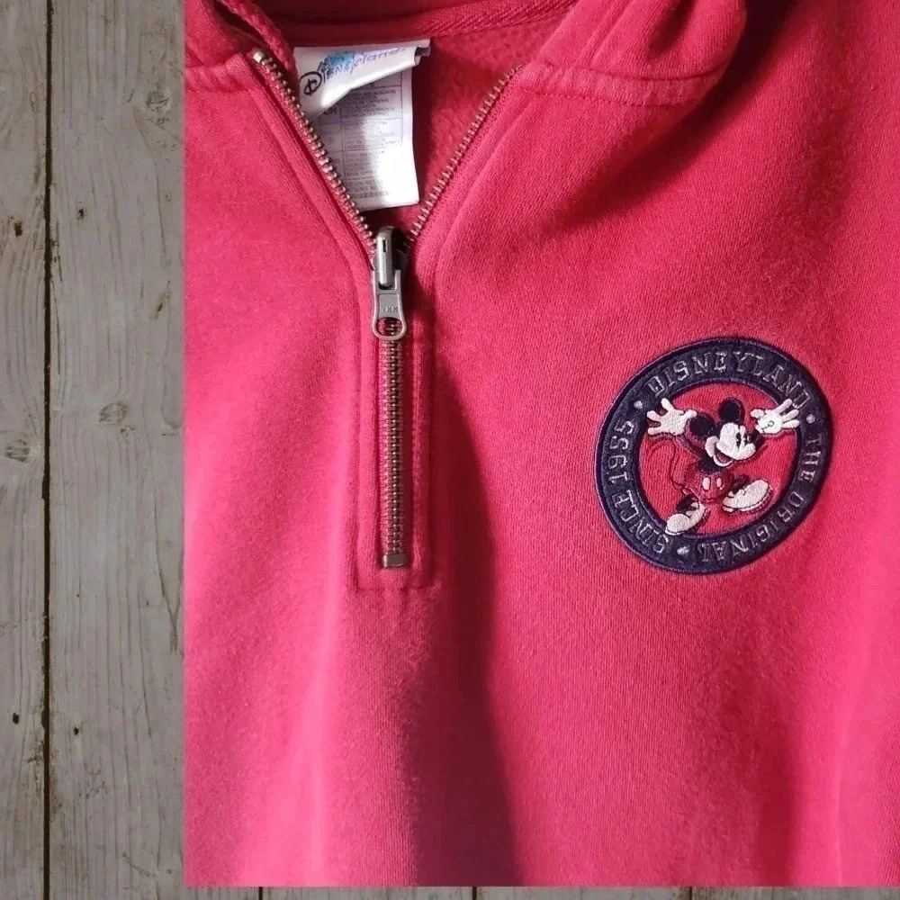 Mickey Mouse Disneyland 55 Years Pullover Hoodie 1/4 Zip Sweatshirt Red  Size S - Picture 6 of 9